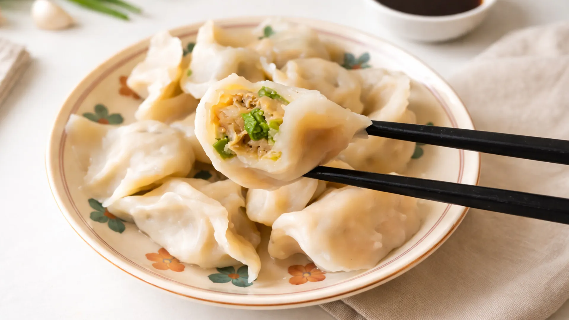 Boiled dumplings with pork and chives at Noodle Net, a Chinese Restaurant in Milpitas