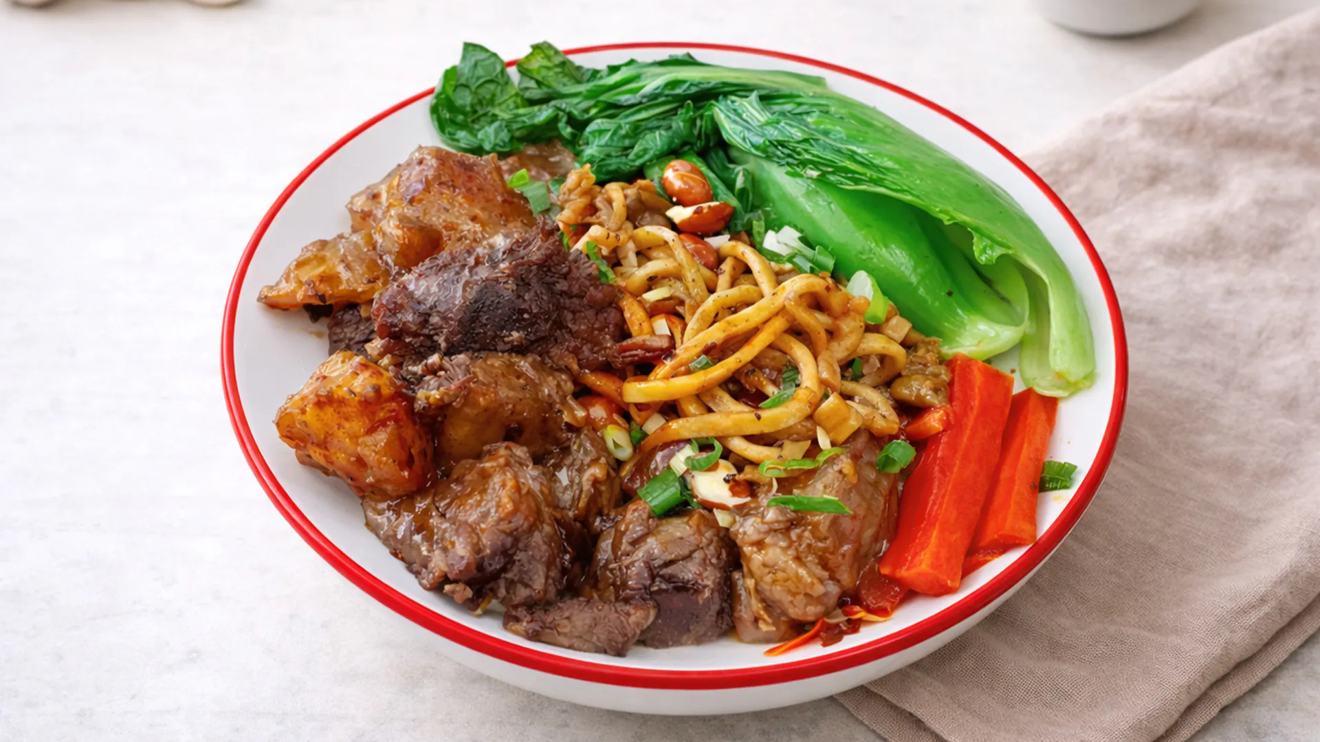 Dry noodles with braised beef tendon at Noodle Net, a Chinese Restaurant in Milpitas