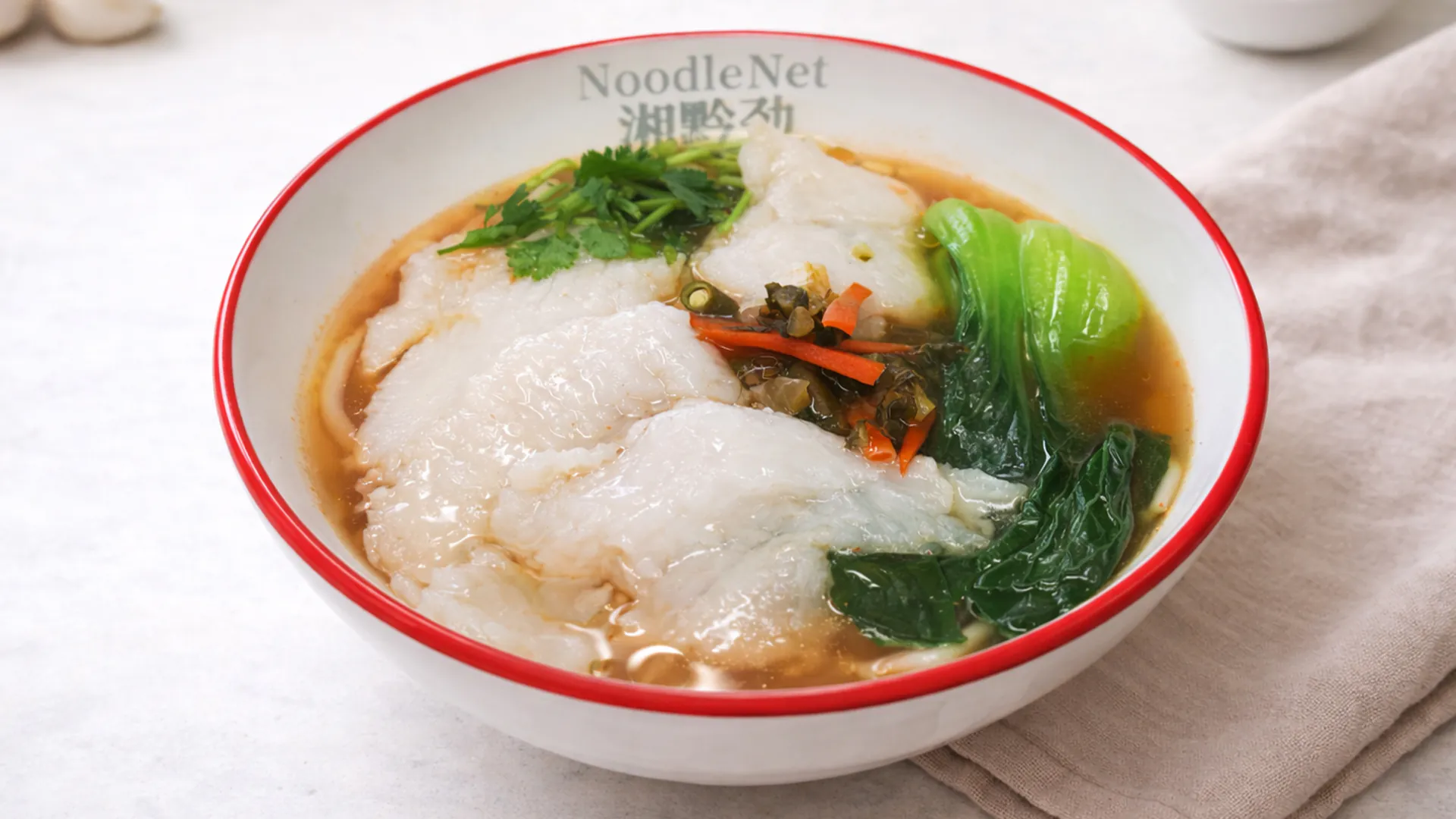 Soup noodles with tender white fish fillets at Noodle Net, a Chinese Restaurant in Milpitas